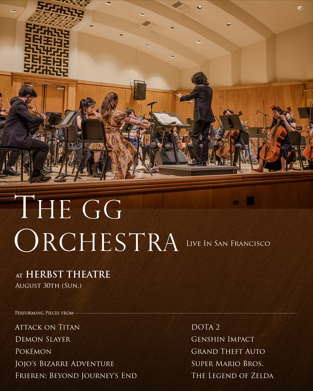 The GG Orchestra Live in San Francisco at Herbst Theatre, August 30 concert poster